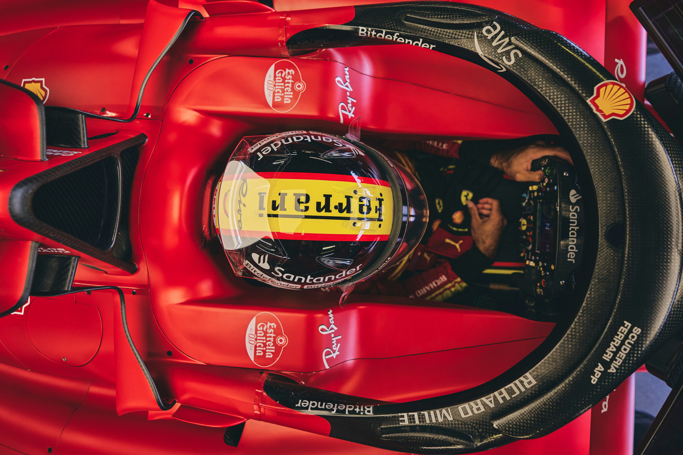 Overhead view of a Formula 1 cockpit